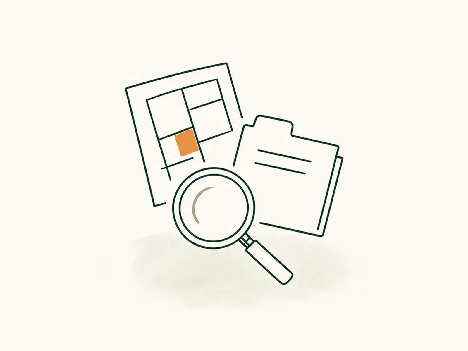 Illustration: records and a magnifying glass